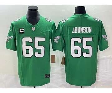 Men's Philadelphia Eagles #65 Lane Johnson Green C Patch 2023 FUSE Vapor Limited Throwback Stitched Jersey