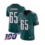 Men's Philadelphia Eagles #65 Lane Johnson Midnight Green Team Color Vapor Untouchable Limited Player 100th Season Football Jersey