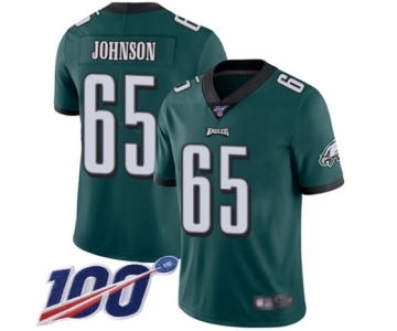 Men's Philadelphia Eagles #65 Lane Johnson Midnight Green Team Color Vapor Untouchable Limited Player 100th Season Football Jersey