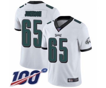 Men's Philadelphia Eagles #65 Lane Johnson White Vapor Untouchable Limited Player 100th Season Football Jersey