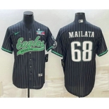 Men's Philadelphia Eagles #68 Jordan Mailata Black Pinstripe With Super Bowl LVII Patch Cool Base Stitched Baseball Jersey