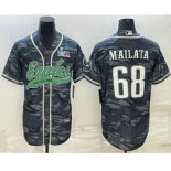 Men's Philadelphia Eagles #68 Jordan Mailata Grey Camo With Super Bowl LVII Patch Cool Base Stitched Baseball Jersey