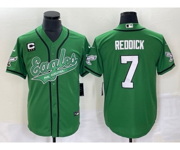 Men's Philadelphia Eagles #7 Haason Reddick Green C Patch Cool Base Stitched Baseball Jersey