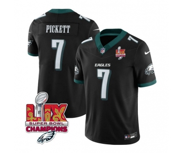 Men's Philadelphia Eagles #7 Kenny Pickett Black 2025 Eagles Logo Super Bowl LIX Patch New F.U.S.E. Vapor Limited Football Stitched Jersey