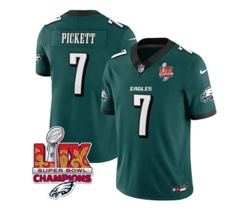 Men's Philadelphia Eagles #7 Kenny Pickett Green 2025 Eagles Logo Super Bowl LIX Patch New F.U.S.E. Vapor Limited Football Stitched Jersey