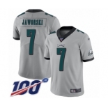 Men's Philadelphia Eagles #7 Ron Jaworski Limited Silver Inverted Legend 100th Season Football Jersey