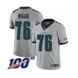 Men's Philadelphia Eagles #76 Shareef Miller Limited Silver Inverted Legend 100th Season Football Jersey