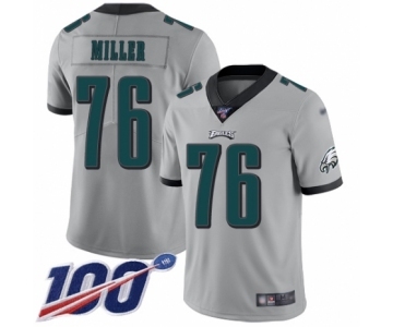 Men's Philadelphia Eagles #76 Shareef Miller Limited Silver Inverted Legend 100th Season Football Jersey