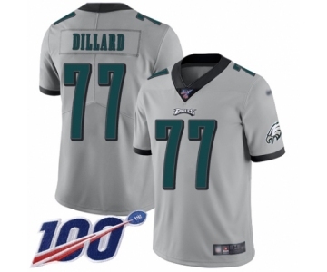 Men's Philadelphia Eagles #77 Andre Dillard Limited Silver Inverted Legend 100th Season Football Jersey