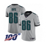 Men's Philadelphia Eagles #86 Zach Ertz Limited Silver Inverted Legend 100th Season Football Jersey