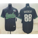 Men's Philadelphia Eagles #88 Dallas Goedert Black Pinstripe With Super Bowl LVII Patch Cool Base Stitched Baseball Jersey