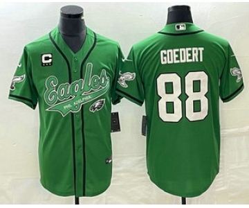 Men's Philadelphia Eagles #88 Dallas Goedert Green C Patch Cool Base Stitched Baseball Jersey