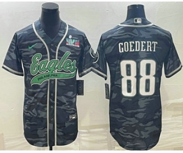 Men's Philadelphia Eagles #88 Dallas Goedert Grey Camo With Super Bowl LVII Patch Cool Base Stitched Baseball Jersey