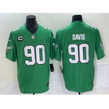 Men's Philadelphia Eagles #90 Jordan Davis Green C Patch 2023 FUSE Vapor Limited Throwback Stitched Jersey