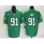 Men's Philadelphia Eagles #91 Fletcher Cox Green C Patch 2023 FUSE Vapor Limited Throwback Stitched Jersey