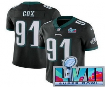 Men's Philadelphia Eagles #91 Fletcher Cox Limited Black Super Bowl LVII Vapor Jersey