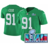 Men's Philadelphia Eagles #91 Fletcher Cox Limited Green Rush Super Bowl LVII Vapor Jersey