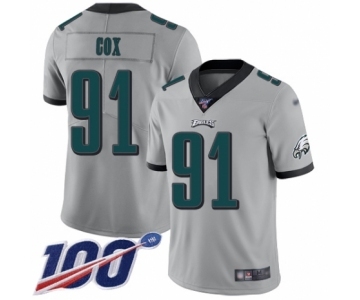 Men's Philadelphia Eagles #91 Fletcher Cox Limited Silver Inverted Legend 100th Season Football Jersey