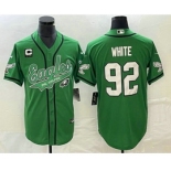 Men's Philadelphia Eagles #92 Reggie White Green C Patch Cool Base Stitched Baseball Jersey