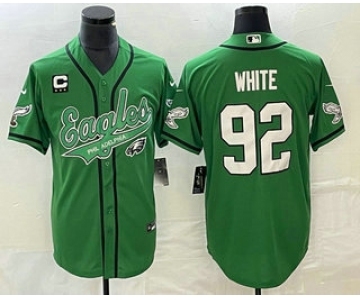 Men's Philadelphia Eagles #92 Reggie White Green C Patch Cool Base Stitched Baseball Jersey