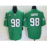 Men's Philadelphia Eagles #98 Jalen Carter Green C Patch 2023 Vapor Limited Throwback Jersey