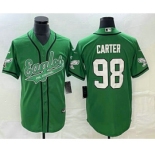 Men's Philadelphia Eagles #98 Jalen Carter Green Cool Base Stitched Baseball Jersey