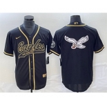 Men's Philadelphia Eagles Black Gold Team Big Logo Cool Base Stitched Baseball Jersey