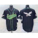 Mens Philadelphia Eagles Black Team Big Logo Cool Base Stitched Baseball Jersey