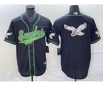 Men's Philadelphia Eagles Black Team Big Logo Cool Base Stitched Baseball Jersey