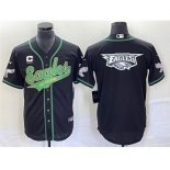 Men's Philadelphia Eagles Black Team Big Logo With C Patch Cool Base Stitched Baseball Jersey