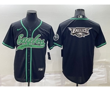 Men's Philadelphia Eagles Black Team Big Logo With Patch Cool Base Stitched Baseball Jersey