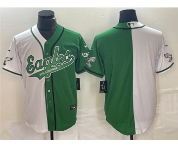 Men's Philadelphia Eagles Blank Green White Split Cool Base Stitched Baseball Jersey