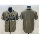 Men's Philadelphia Eagles Blank Olive Salute to Service Cool Base Stitched Baseball Jersey