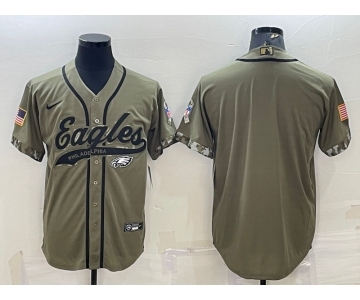 Men's Philadelphia Eagles Blank Olive Salute to Service Cool Base Stitched Baseball Jersey