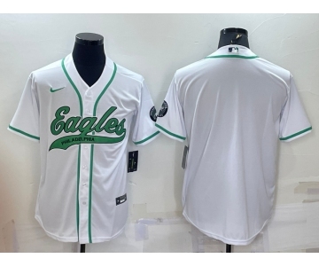 Men's Philadelphia Eagles Blank White With Patch Cool Base Stitched Baseball Jersey