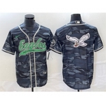 Men's Philadelphia Eagles Gray Camo Team Big Logo Cool Base Stitched Baseball Jersey