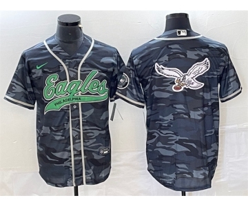 Men's Philadelphia Eagles Gray Camo Team Big Logo Cool Base Stitched Baseball Jersey