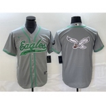 Men's Philadelphia Eagles Gray Team Big Logo Cool Base Stitched Baseball Jersey