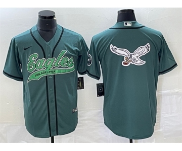 Men's Philadelphia Eagles Green Team Big Logo Cool Base Stitched Baseball Jersey