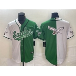 Men's Philadelphia Eagles Green White Split Team Big Logo Cool Base Stitched Baseball Jersey