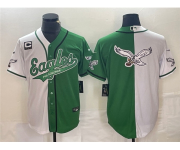 Men's Philadelphia Eagles Green White Split Team Big Logo With 3-star C Patch Cool Base Stitched Baseball Jersey