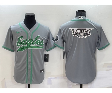 Men's Philadelphia Eagles Grey Team Big Logo With Patch Cool Base Stitched Baseball Jersey