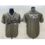 Men's Philadelphia Eagles Olive Salute to Service Team Big Logo Cool Base Stitched Baseball Jersey