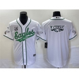 Men's Philadelphia Eagles White Team Big Logo With C Patch Cool Base Stitched Baseball Jersey