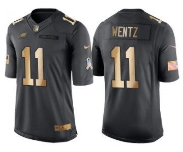 Nike Philadelphia Eagles #11 Carson Wentz Anthracite 2016 Christmas Day Gold Men's NFL Limited Salute to Service Jersey