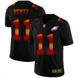 Philadelphia Eagles #11 Carson Wentz Men's Black Nike Red Orange Stripe Vapor Limited NFL Jersey