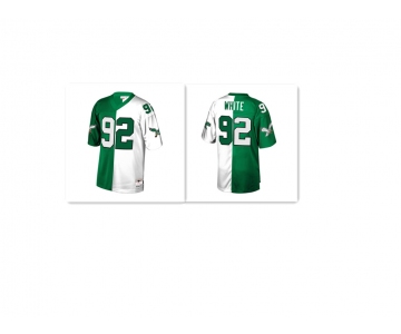 Philadelphia Eagles #92 Reggie White Green V White Peace Split  Throwback  Jersey