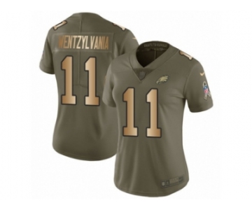 Women Nike Philadelphia Eagles #11 Carson Wentz Limited Olive Gold 2017 Salute to Service Wentzylvania NFL Jersey