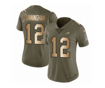 Women Nike Philadelphia Eagles #12 Randall Cunningham Limited Olive Gold 2017 Salute to Service NFL Jersey