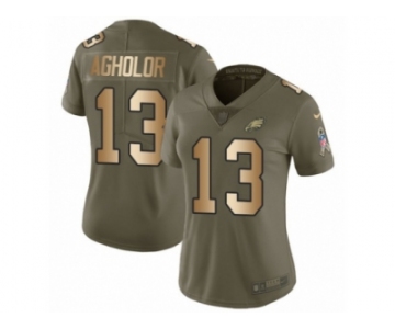 Women Nike Philadelphia Eagles #13 Nelson Agholor Limited Olive Gold 2017 Salute to Service NFL Jersey